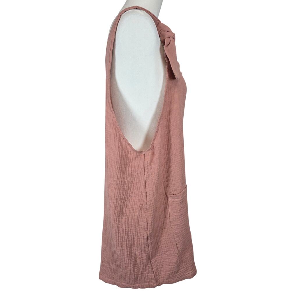 NWT Cupshe Pinafore Gauze‎ Romper w/Tie Shoulders & Pockets Soft Coral - Picture 5 of 9